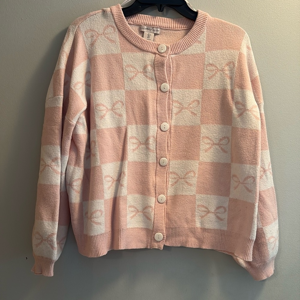 SINCERELY JULES Pink Cardigan Sweater, Button Down, size Large